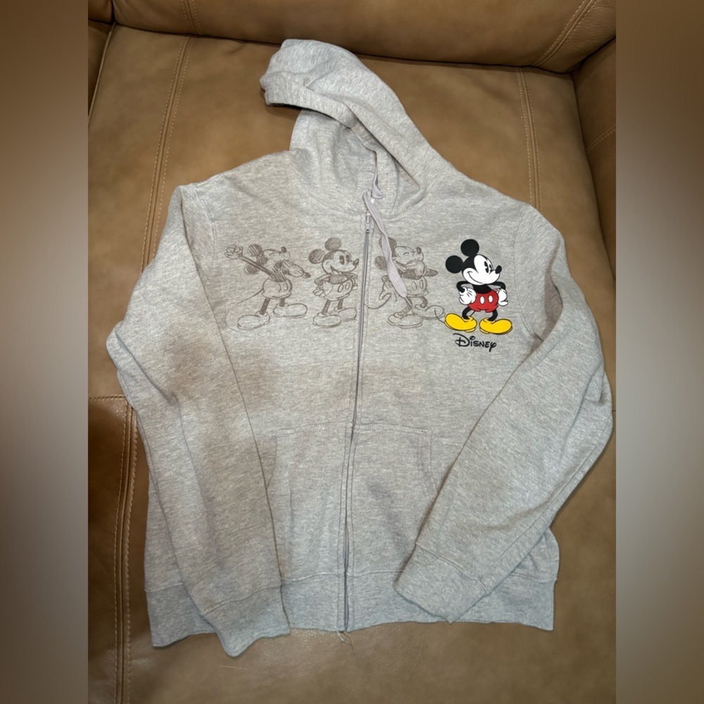 Disney Gray Zip-Up Hoodie with Mickey Mouse
